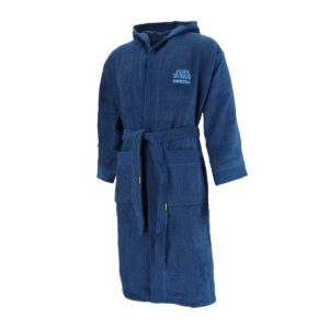 Dressa Home hímzett kapucnis hosszú ujjú frottír fürdőköpeny köntös - sötétkék