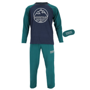 Dressa Mountain Spirit mintás pamut hosszú ujjú férfi pizsama alvómaszkkal - zöld