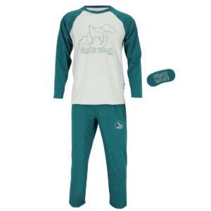 Dressa Night Wolf mintás pamut hosszú ujjú férfi pizsama alvómaszkkal - zöld