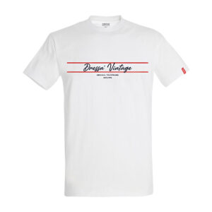 Dressa Vintage Signature feliratos környakú rövid ujjú pamut póló - fehér