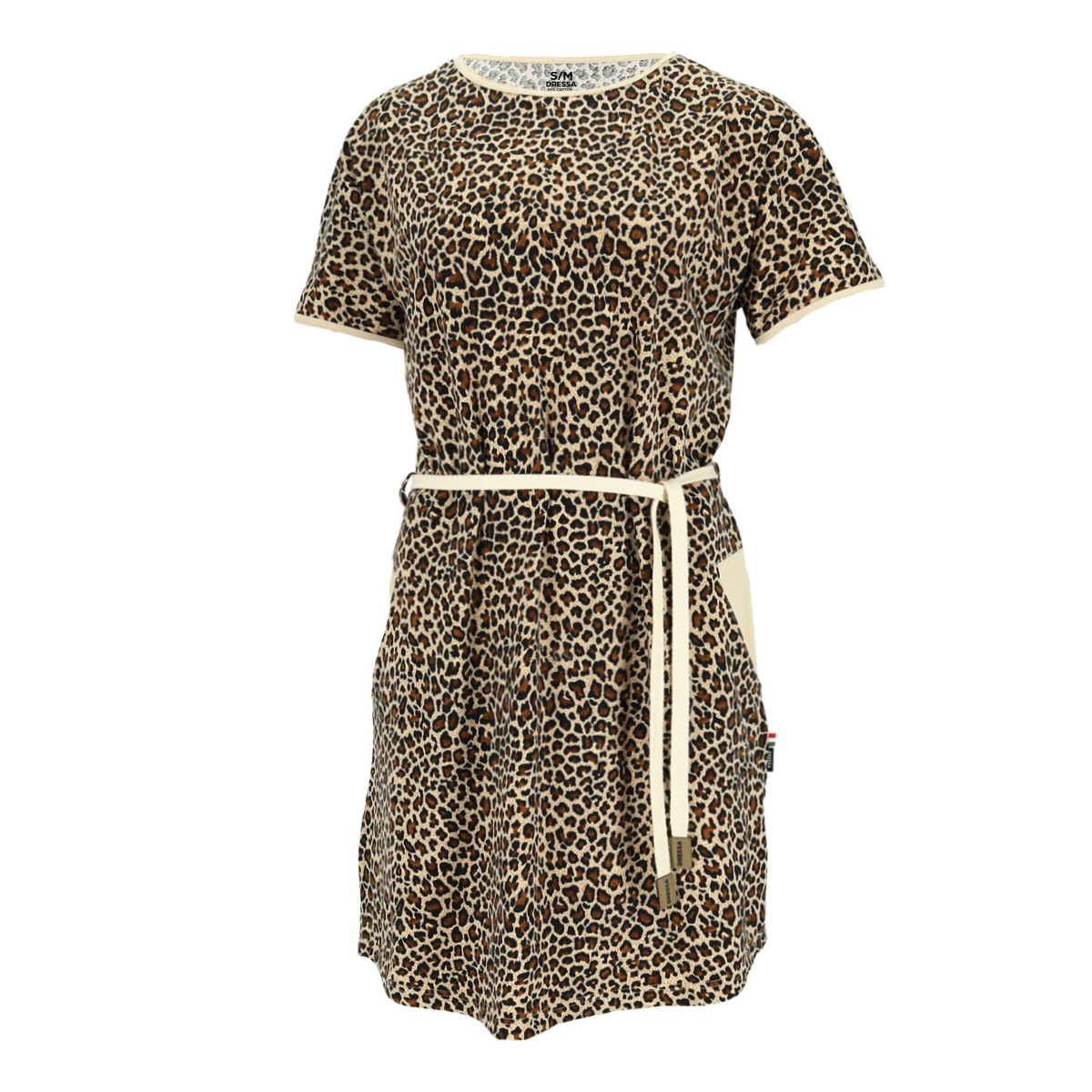 Dressa Leopard mintás megkötős zsebes női pamut pólóruha