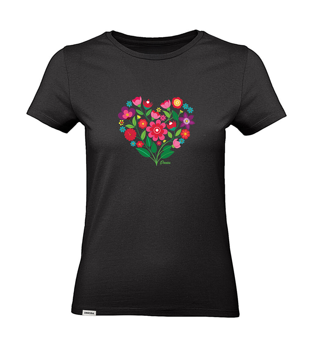 Dressa Flower Heart virágmintás rövid ujjú női pamut póló